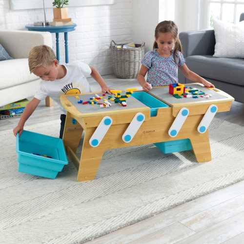 KidKraft Building Bricks Play N Store Wooden Table, Kids Activity Table
